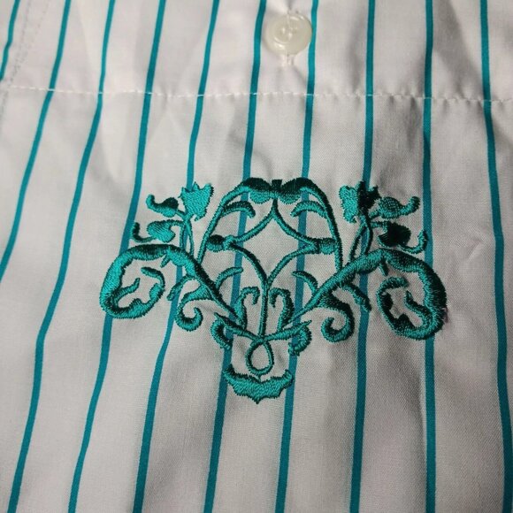 Liz Thomas II Blouse Plus Size 40 White Teal Stripe Short Vintage 80s 90s NOS - Picture 3 of 12